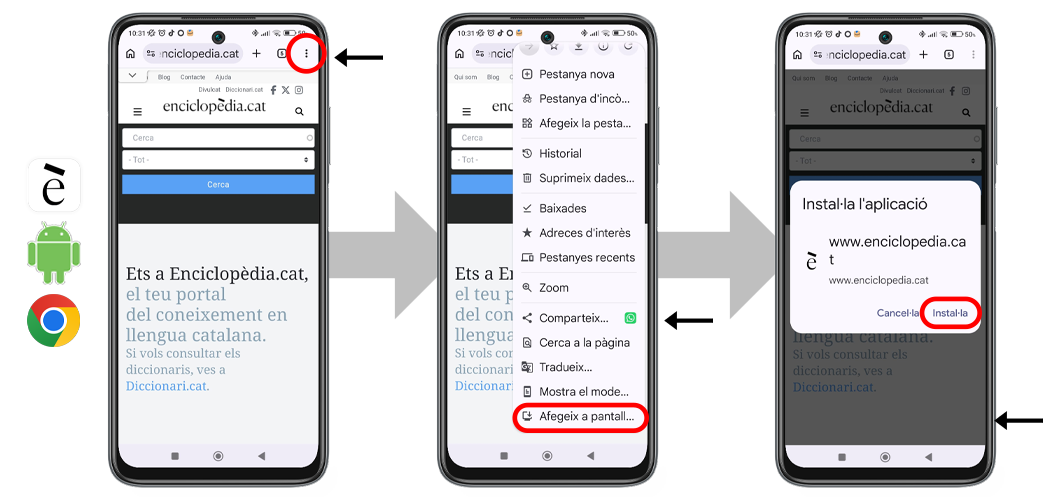 afegeix enciclopèdia.cat amb chrome a android