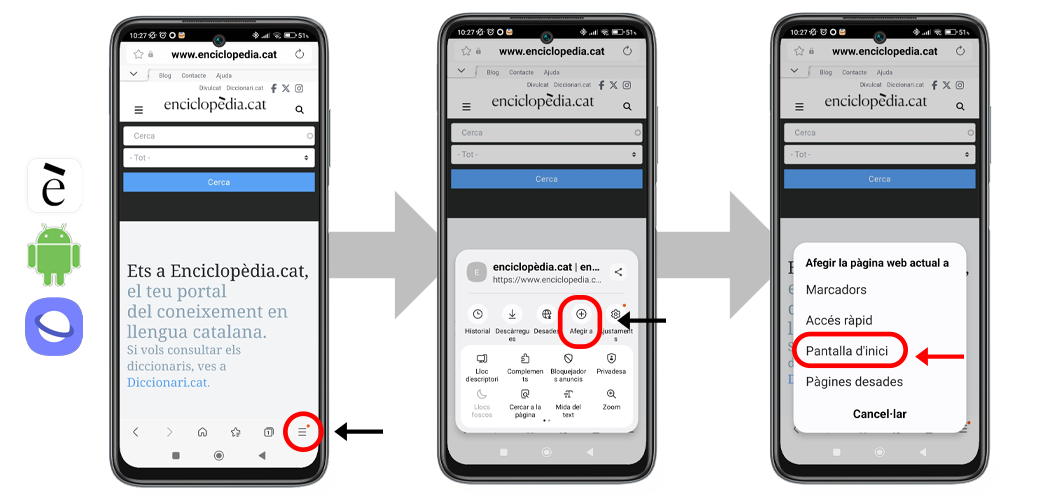 Pas a pas de com afegir enciclopèdia.cat a un samsung